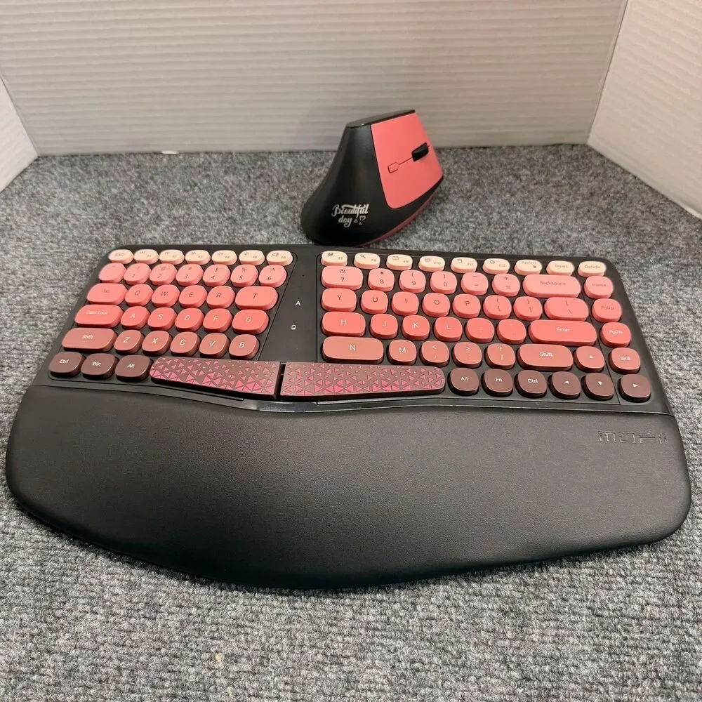 MOFii BOMI Wireless Ergonomic Keyboard Mouse Combo Pink Black Open Box PC